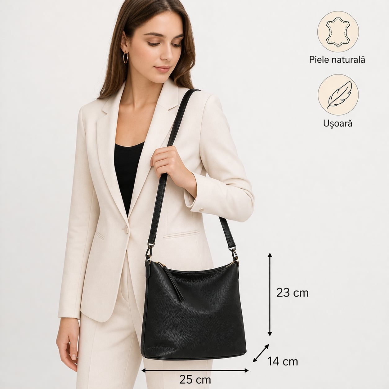 Geanta de dama, Lucasta GT2776, piele naturala, Negru - poza 2