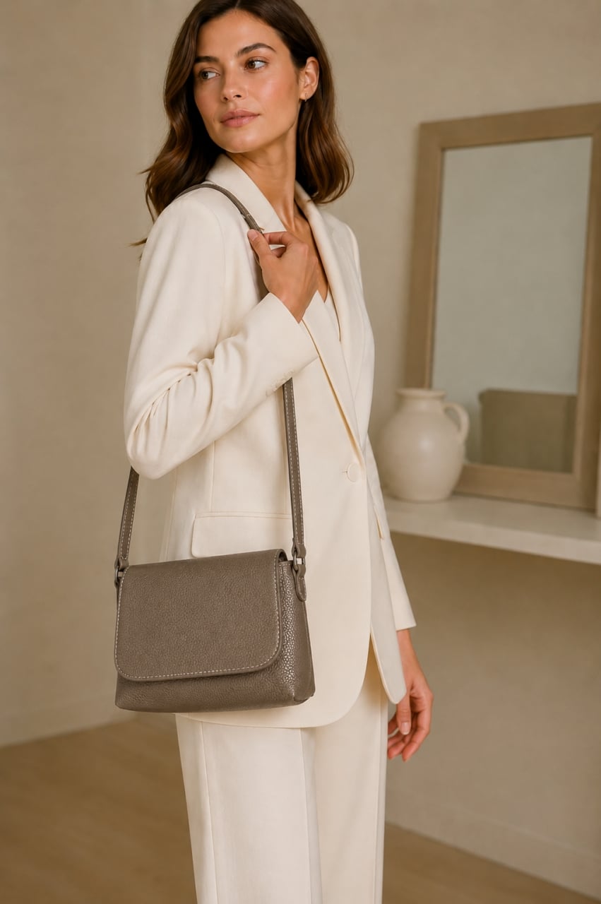 Geanta de dama, Mirabela GT3898, piele naturala, Dark Taupe - poza 2