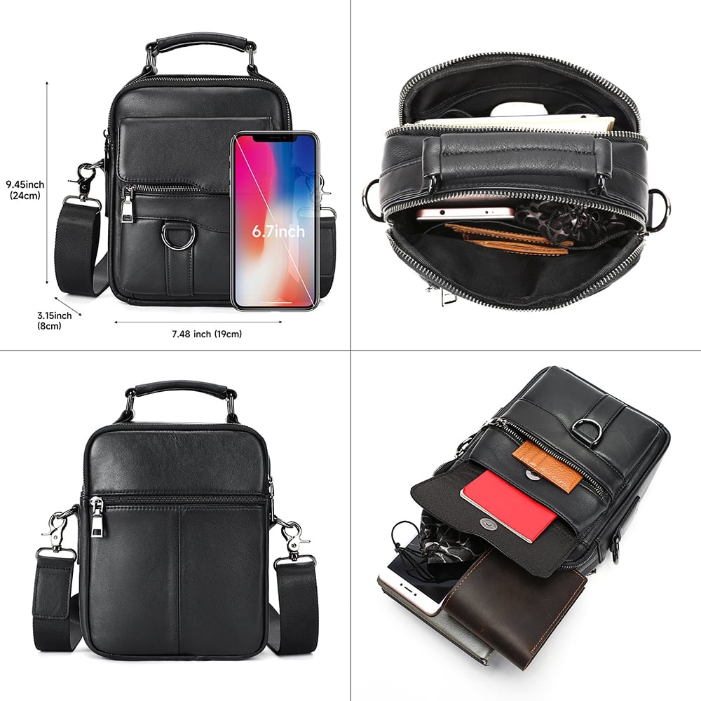 Geanta de umar pentru barbati, Nexar GT3808, piele naturala, Negru - poza 3