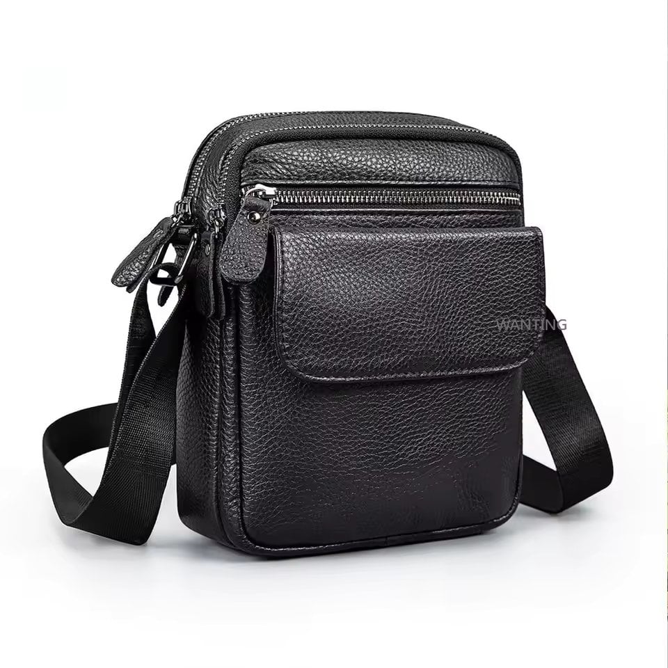Geanta de umar pentru barbati, Zoryn GT3811, piele naturala, Negru - poza 1
