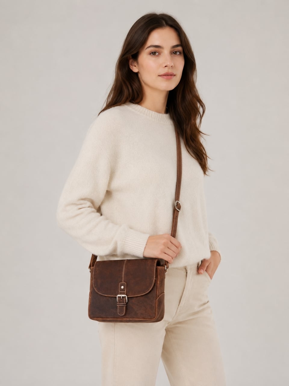 Geanta de umar unisex, Gabriele GT3868, piele naturala, Maro inchis - poza 2