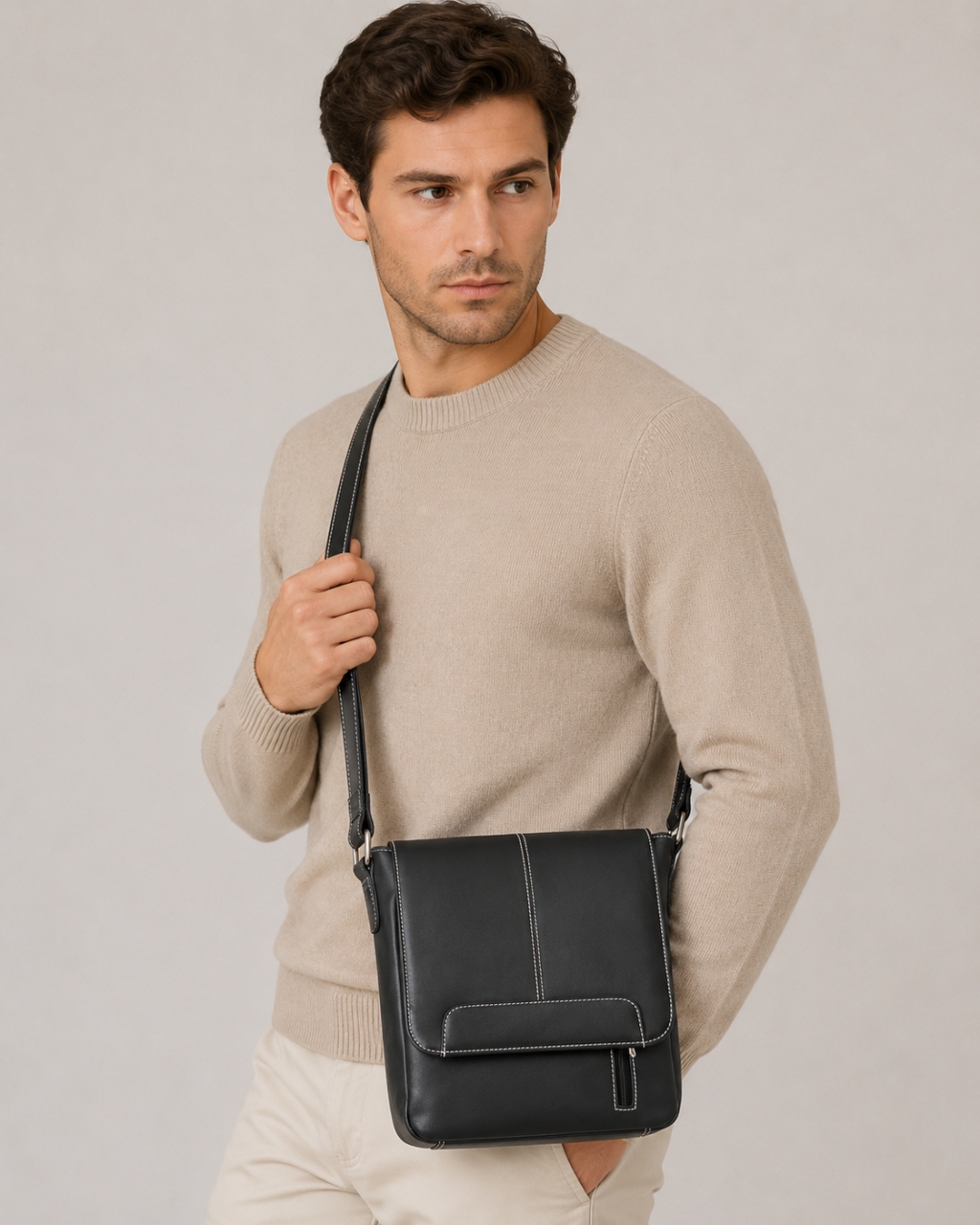 Geanta de umar unisex, Gabrielle, GT3873, piele naturala, Maro inchis - poza 2