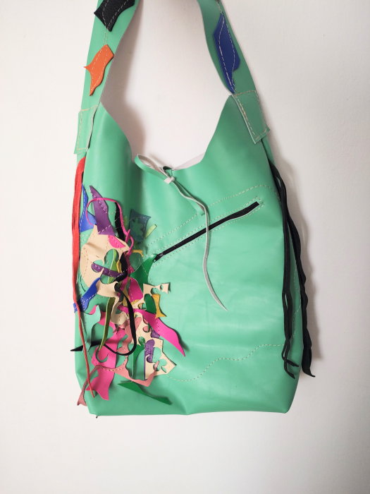 Geanta hobo din piele naturala, multicolora ,unicat