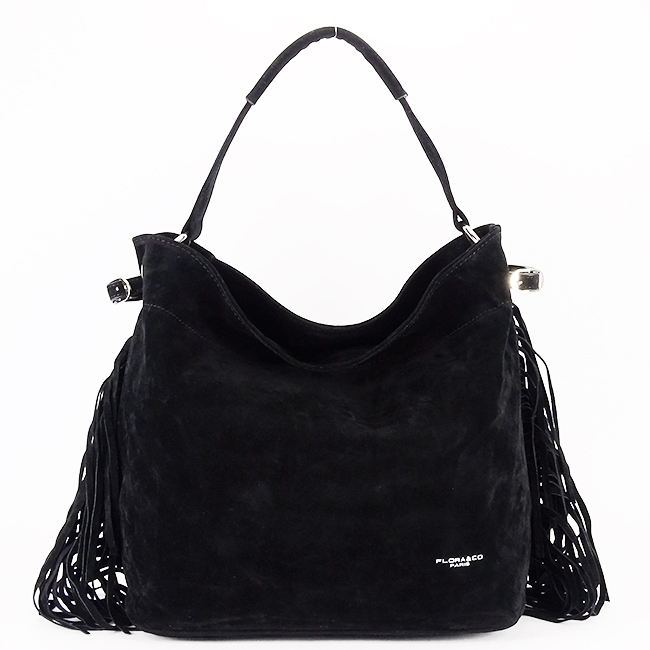 Geanta neagra FloraCO Paris cu franjuri F7518 M4