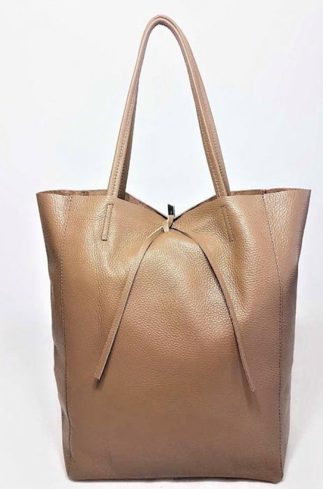 Geanta shopper camel din piele naturala