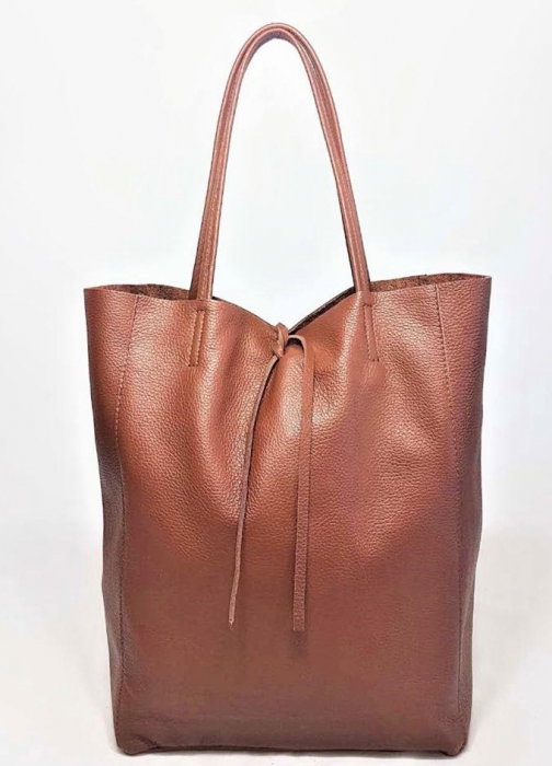 Geanta shopper caramizie din piele naturala