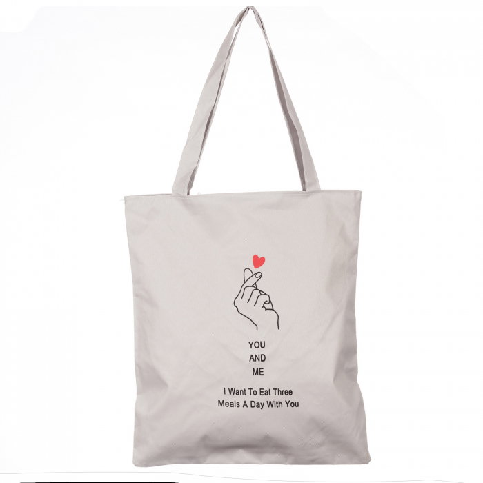 Geanta shopper din material textil, cu imprimeu You and Me