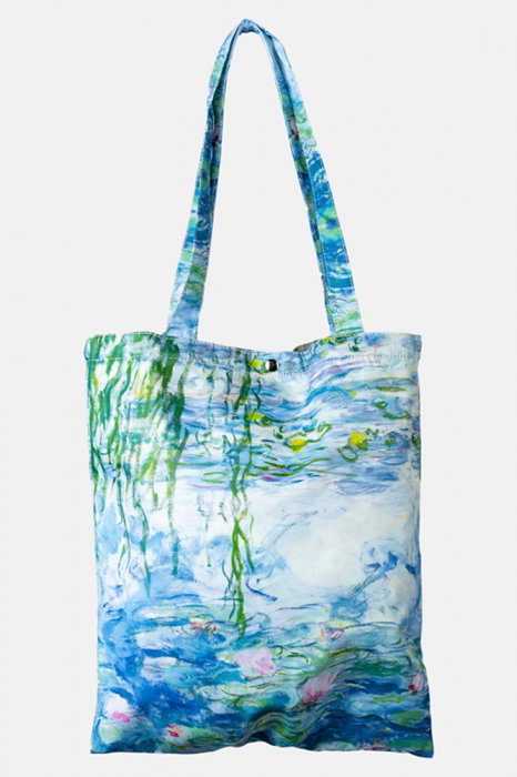 Geanta shopper din material textil, imprimata cu reproducere dupa Nuferii de Claude Monet
