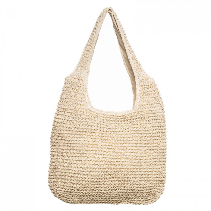 Geanta shopper impletita cu manere late, bej deschis