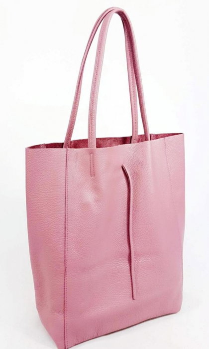 Geanta shopper roz inchis din piele naturala