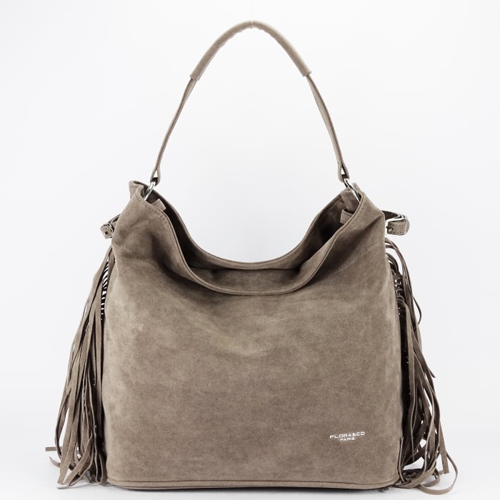 Geanta taupe FloraCO Paris cu franjuri F7518 M4