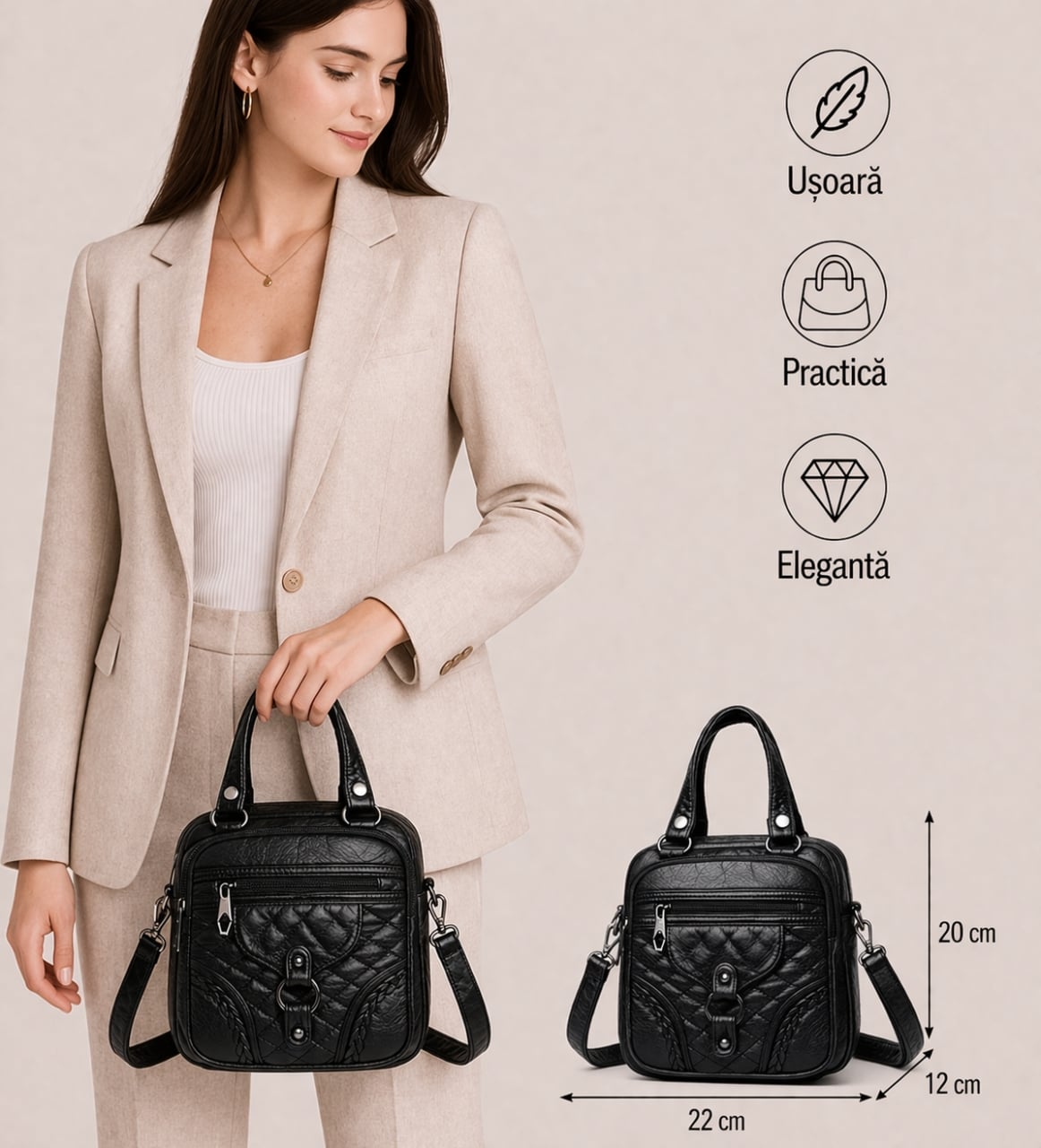 Geanta tip rucsac, Dalila GT2292, Negru - poza 2
