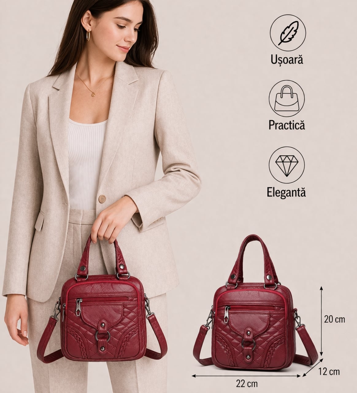 Geanta tip rucsac, Dalila GT2294, Bordo - poza 2