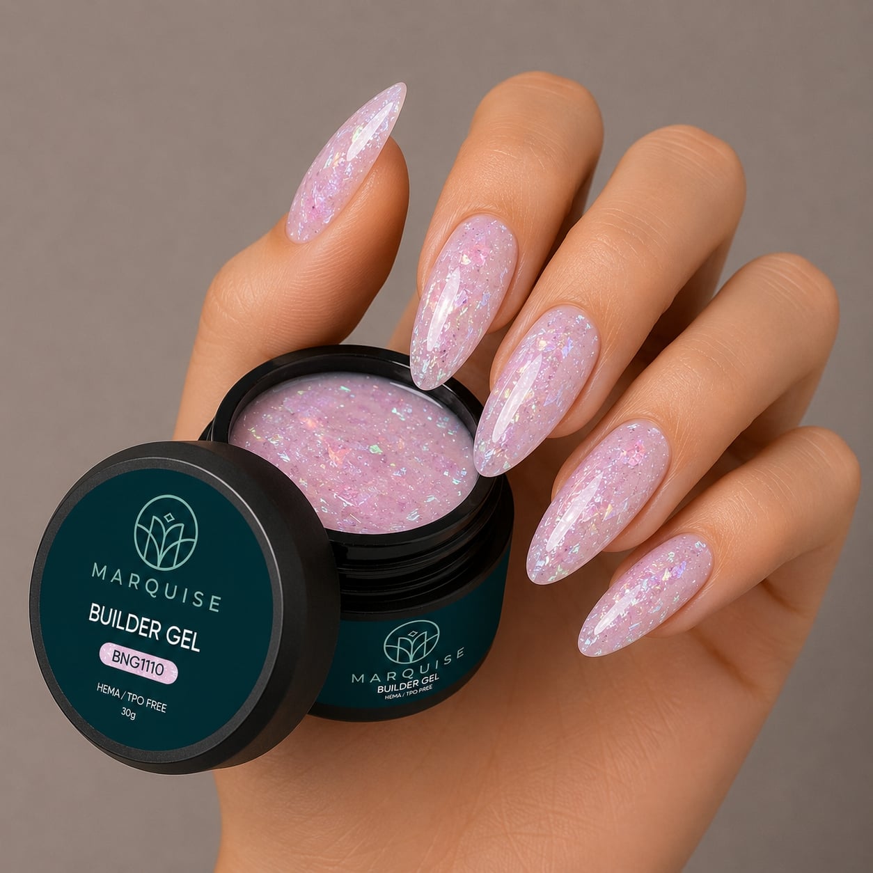 Gel UV Constructie Unghii HEMA/TPO FREE, Marquise, Glitter BNG1110, 30 g - poza 2