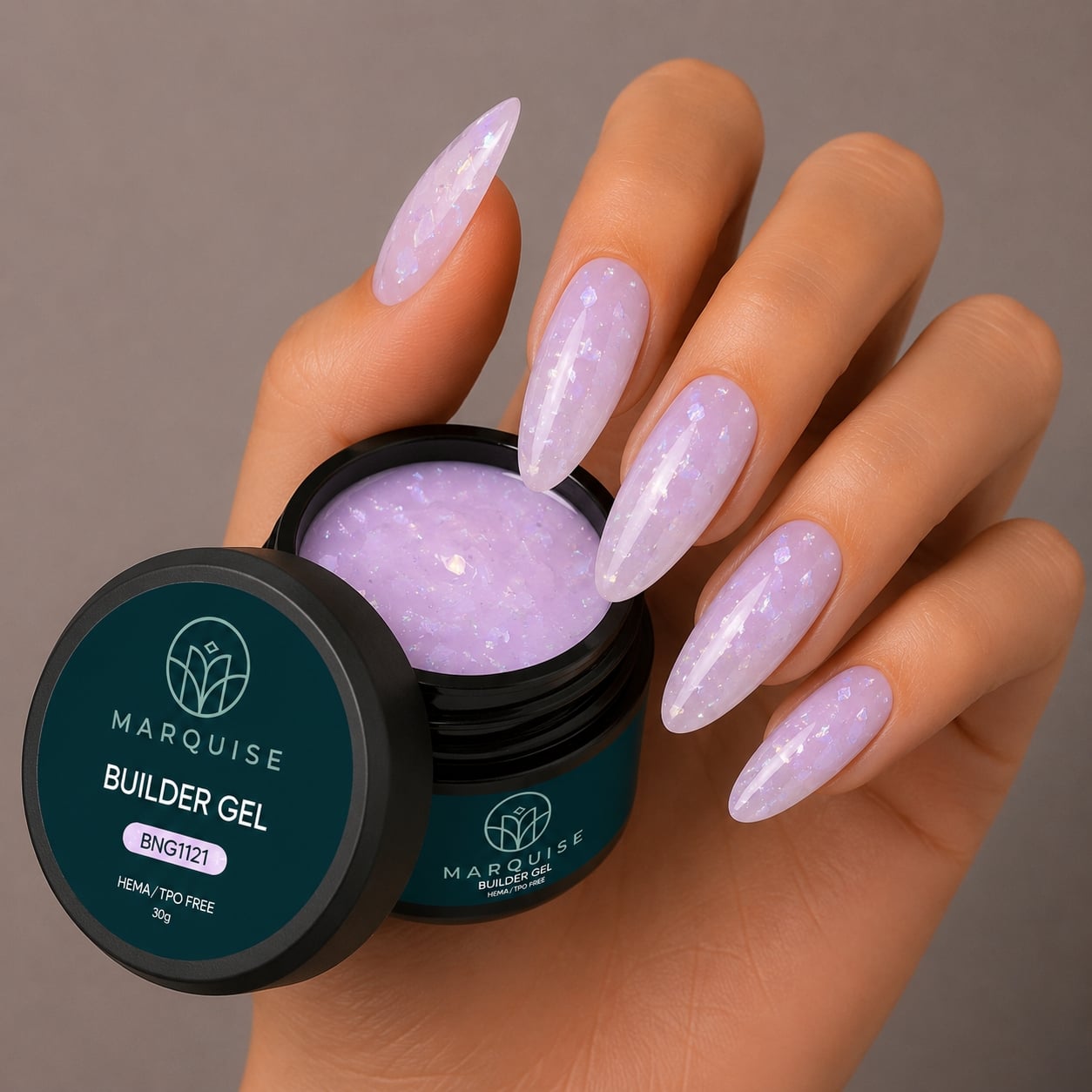 Gel UV Constructie Unghii HEMA/TPO FREE, Marquise, Glitter BNG1121, 30 g - poza 2