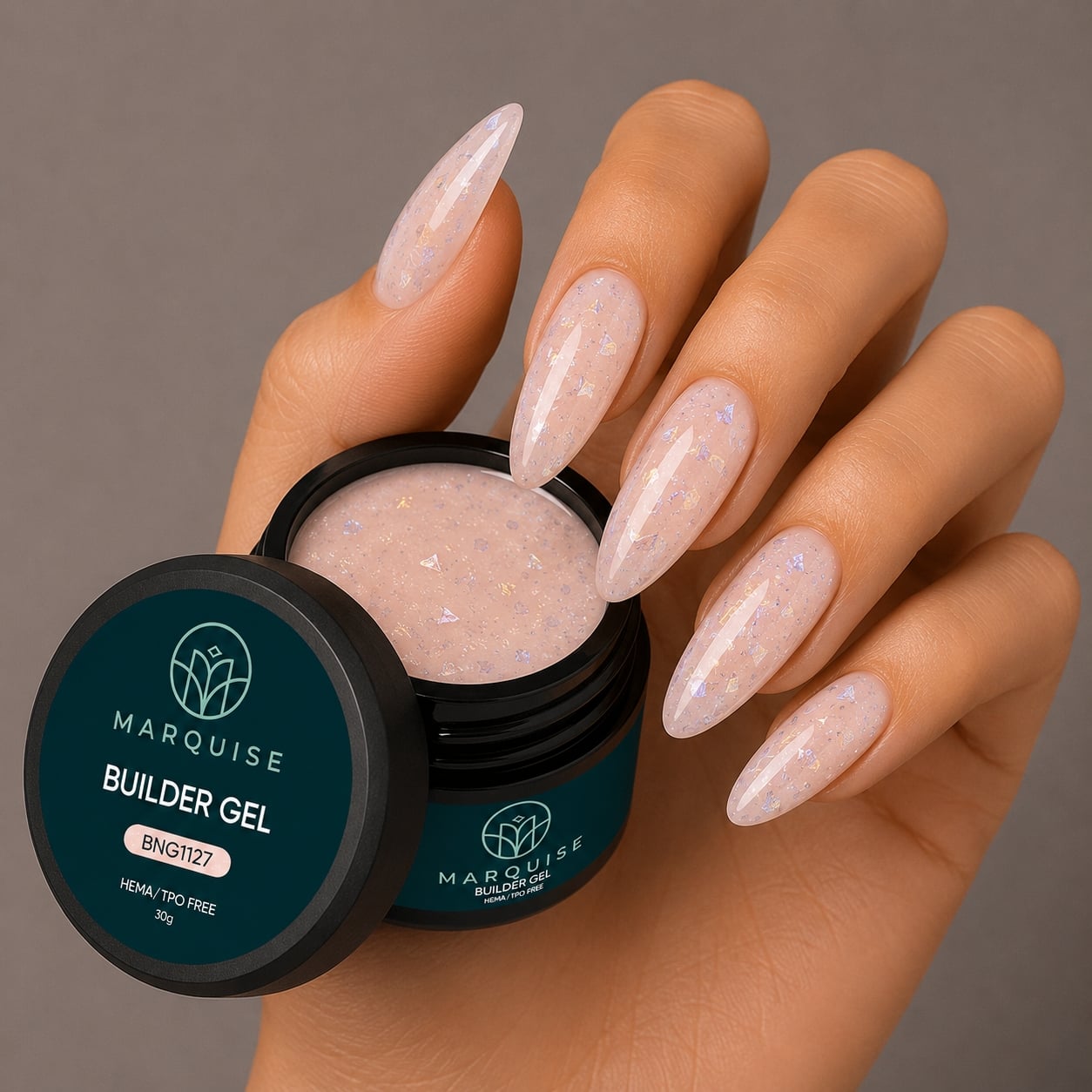 Gel UV Constructie Unghii HEMA/TPO FREE, Marquise, Glitter BNG1127, 30 g - poza 2