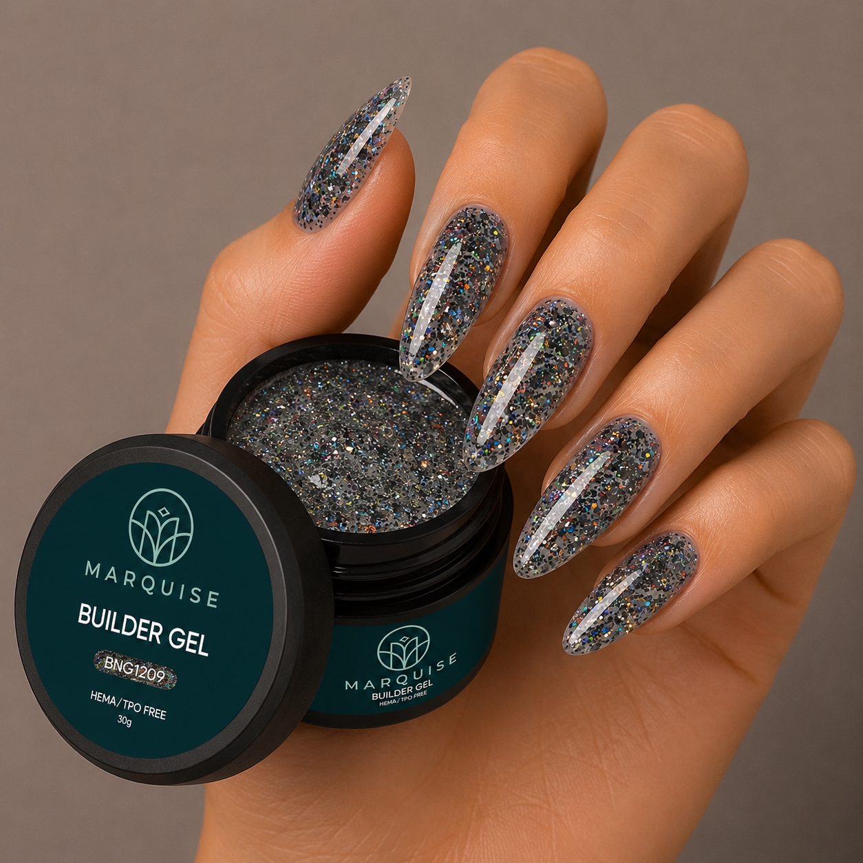 Gel UV Constructie Unghii HEMA/TPO FREE, Marquise, Glitter BNG1209, 30 g - poza 2