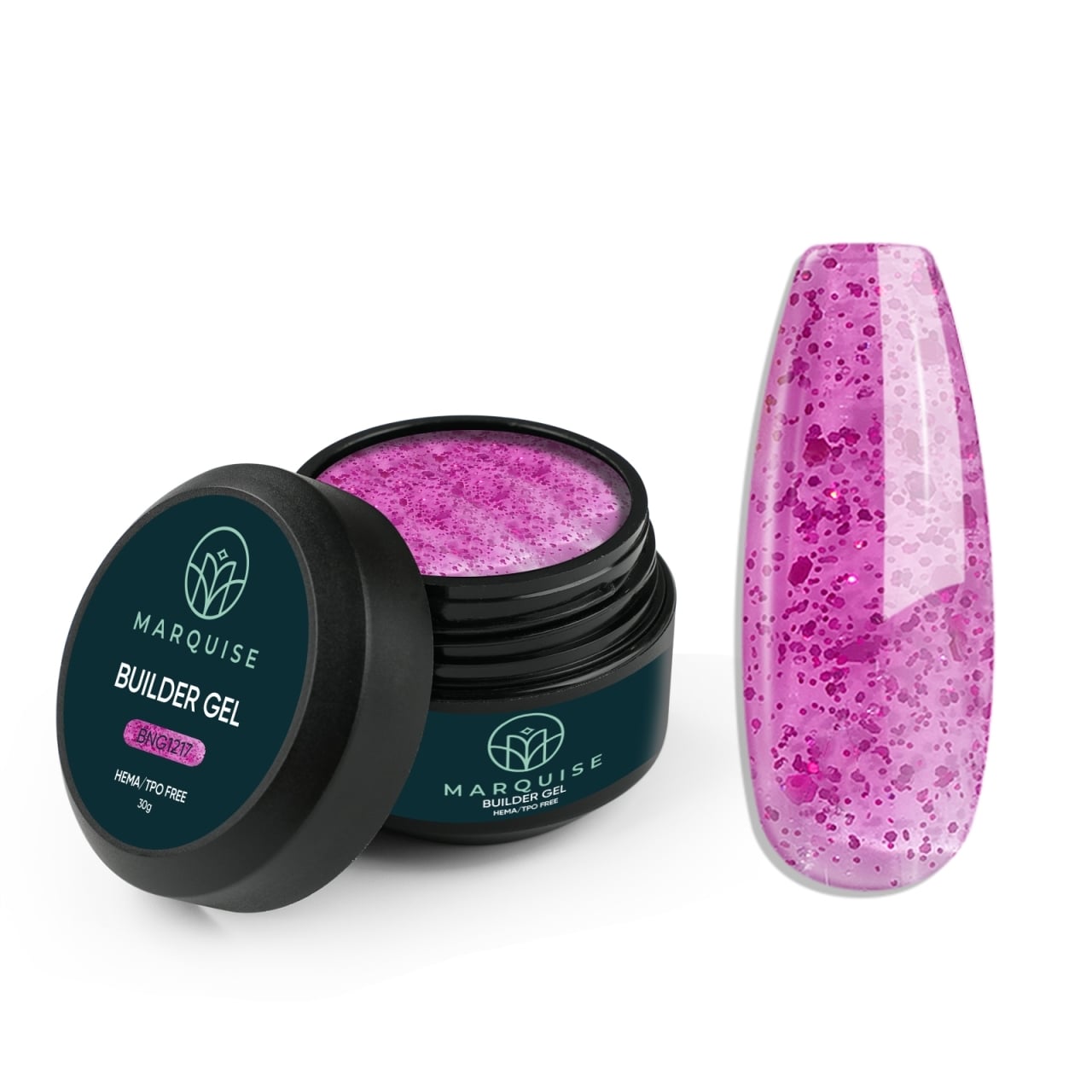 Gel UV Constructie Unghii HEMA/TPO FREE, Marquise, Glitter BNG1217, 30 g - poza 1