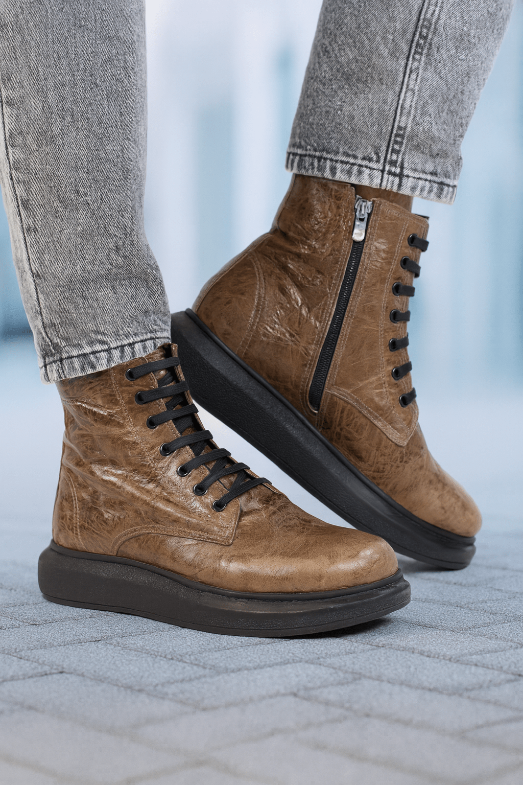 Ghete Casual Barbati din Piele cu Fermoar Maro - GABRI