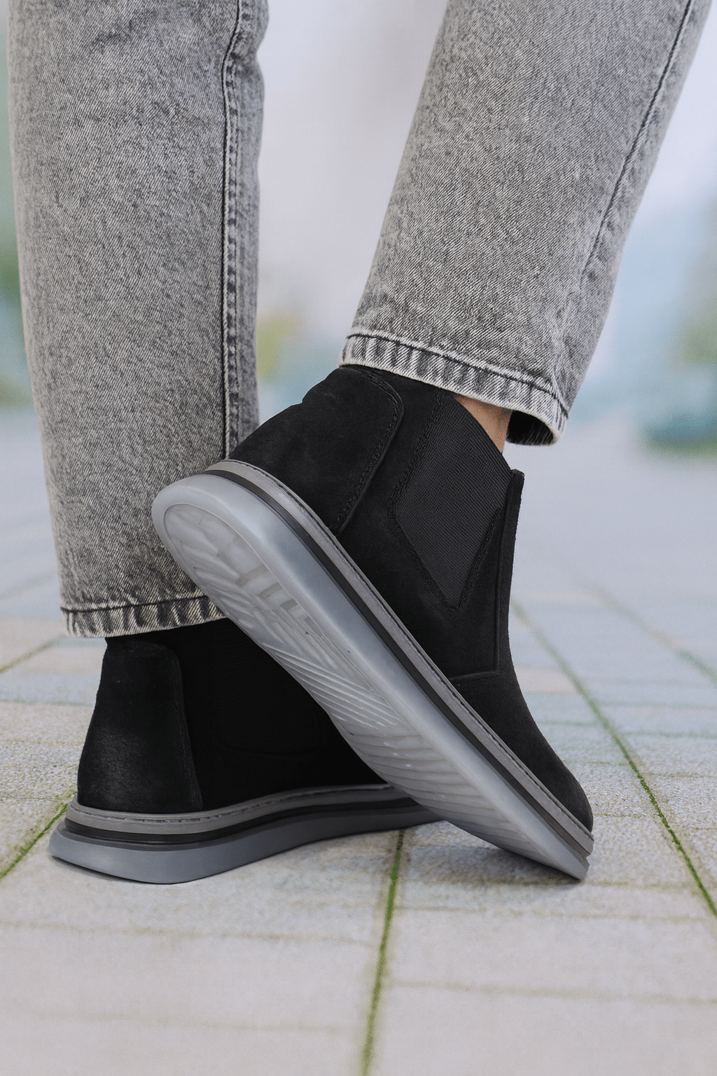 Ghete Casual Barbati din Piele Intoarsa Negre - ZINO