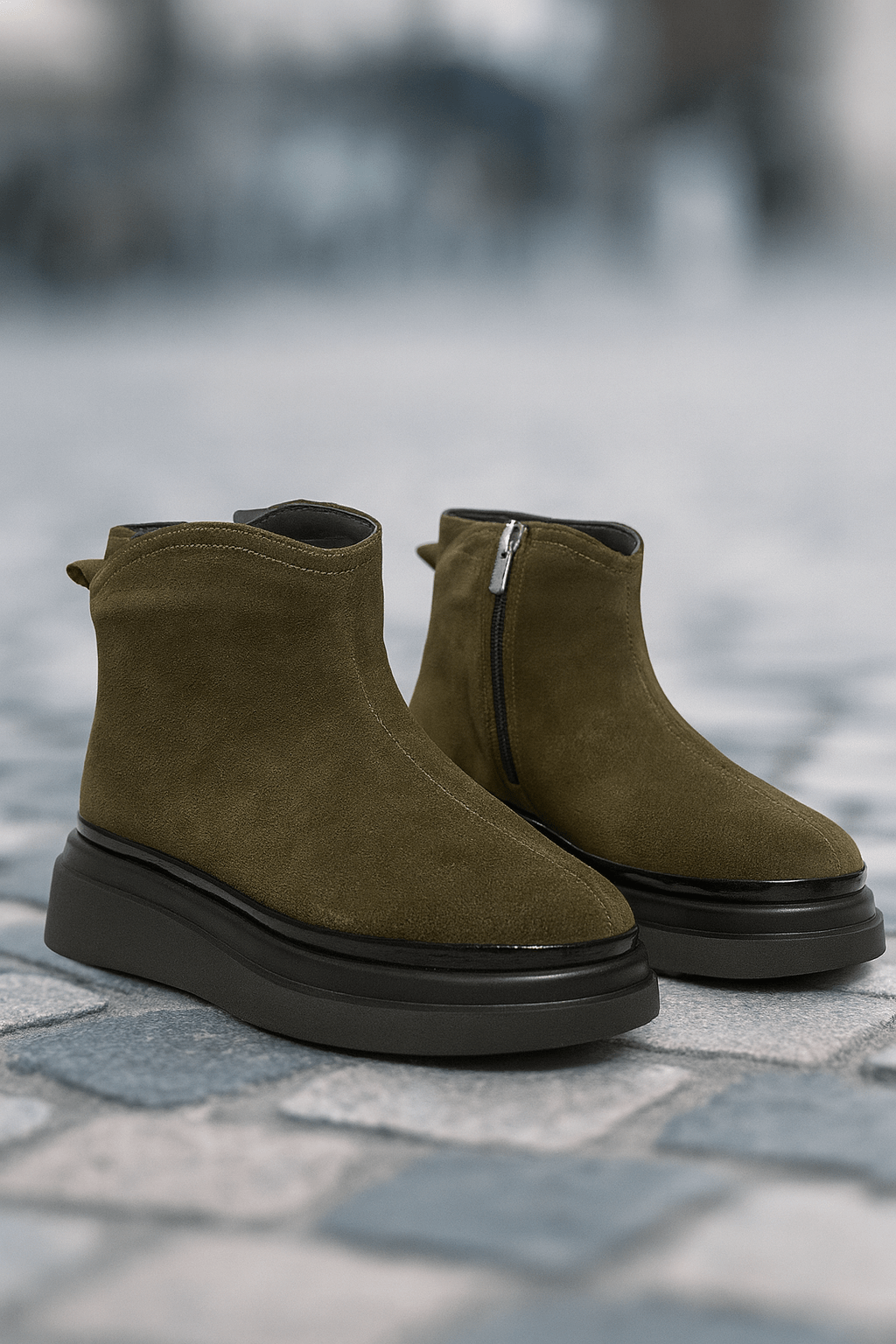 Ghete Casual Dama din Piele Intoarsa Verde - COLE