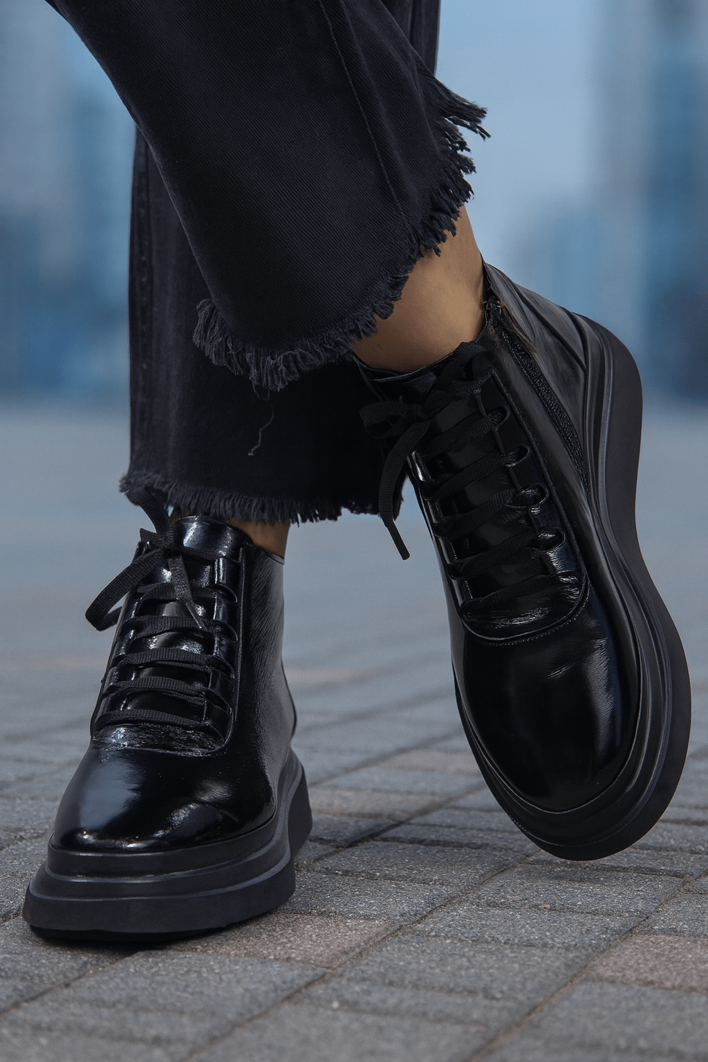Ghete Casual Dama din Piele Lacuita Negre - COZA
