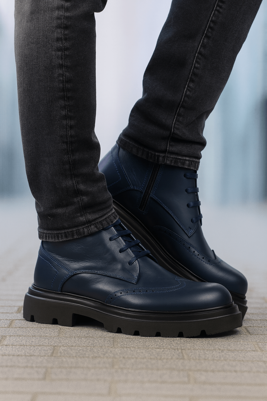 Ghete Casual de Barbati din Piele Albastru si Fermoar - MARLE