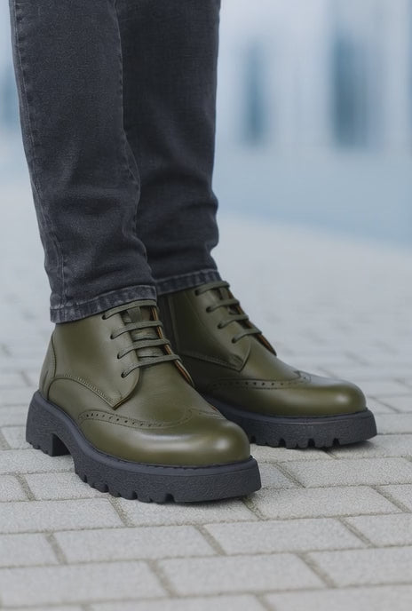 Ghete Casual de Barbati din Piele Verde si Fermoar - MARLA