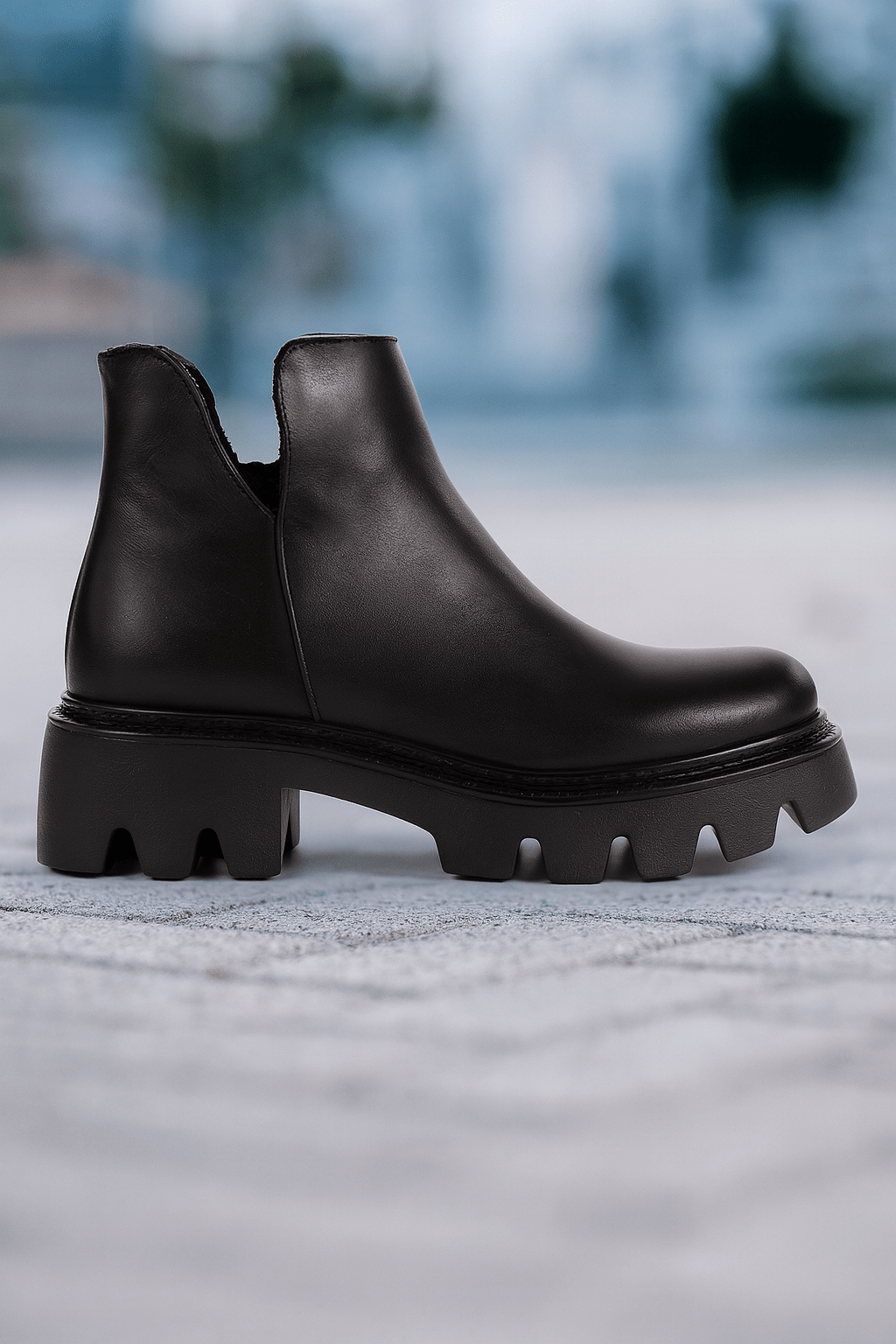 Ghete Casual din Piele Box Negre cu Fermoar - FAVI