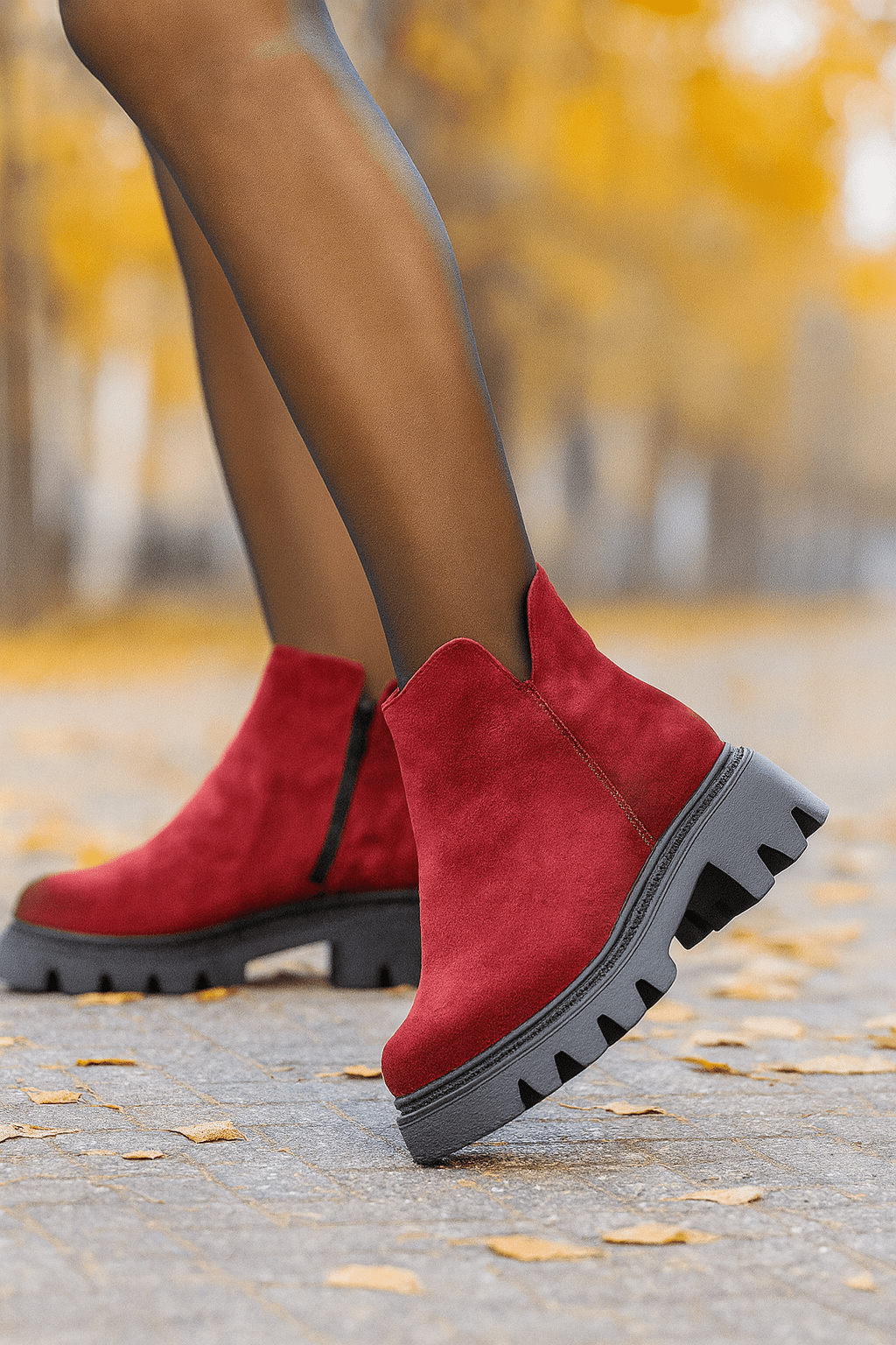 Ghete Casual din Piele Intoarsa Bordo cu Fermoar - FATI