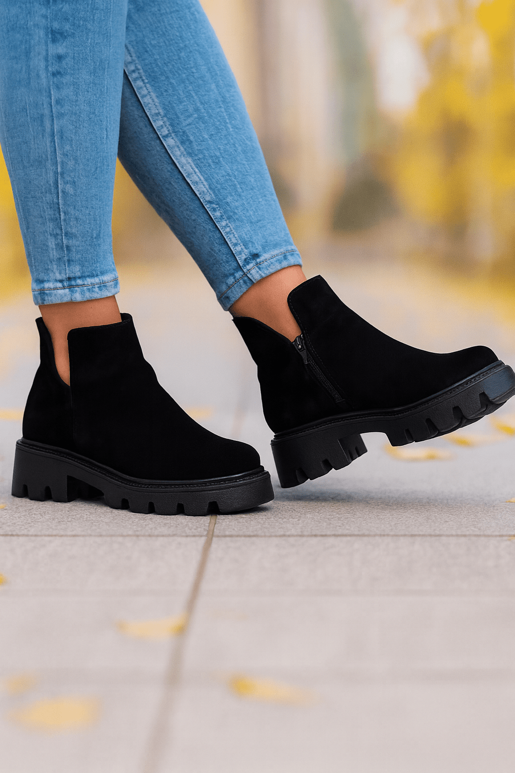 Ghete Casual din Piele Intoarsa Negre cu Fermoar - FABI