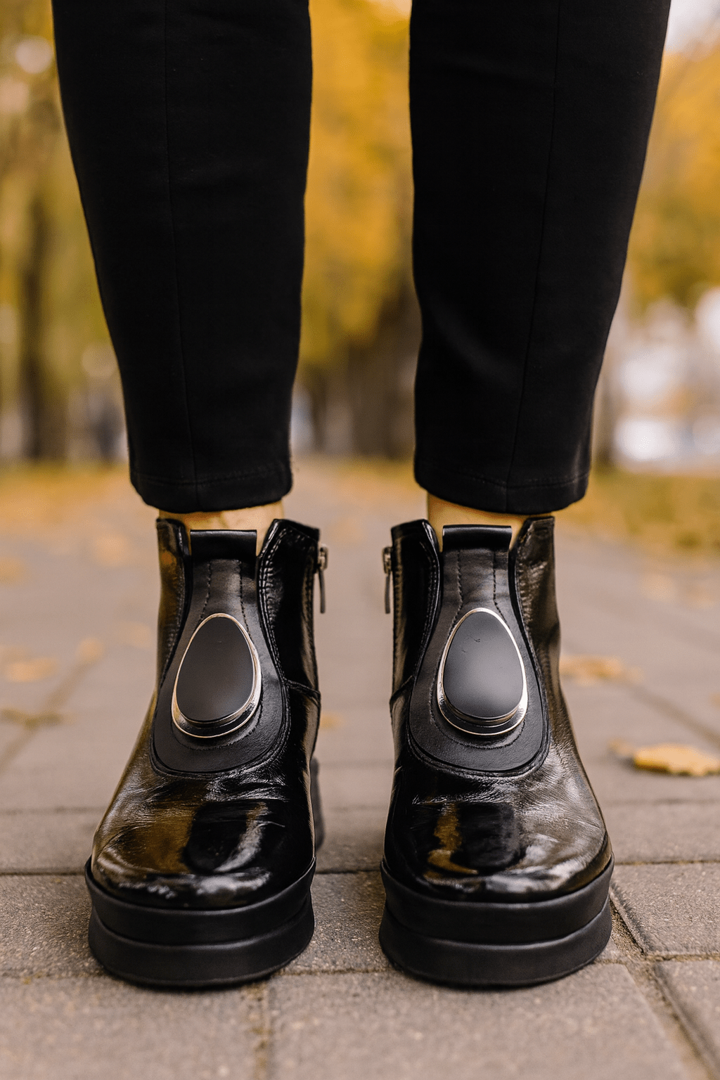 Ghete Casual din Piele Lac Negre cu Accesoriu - WERSA