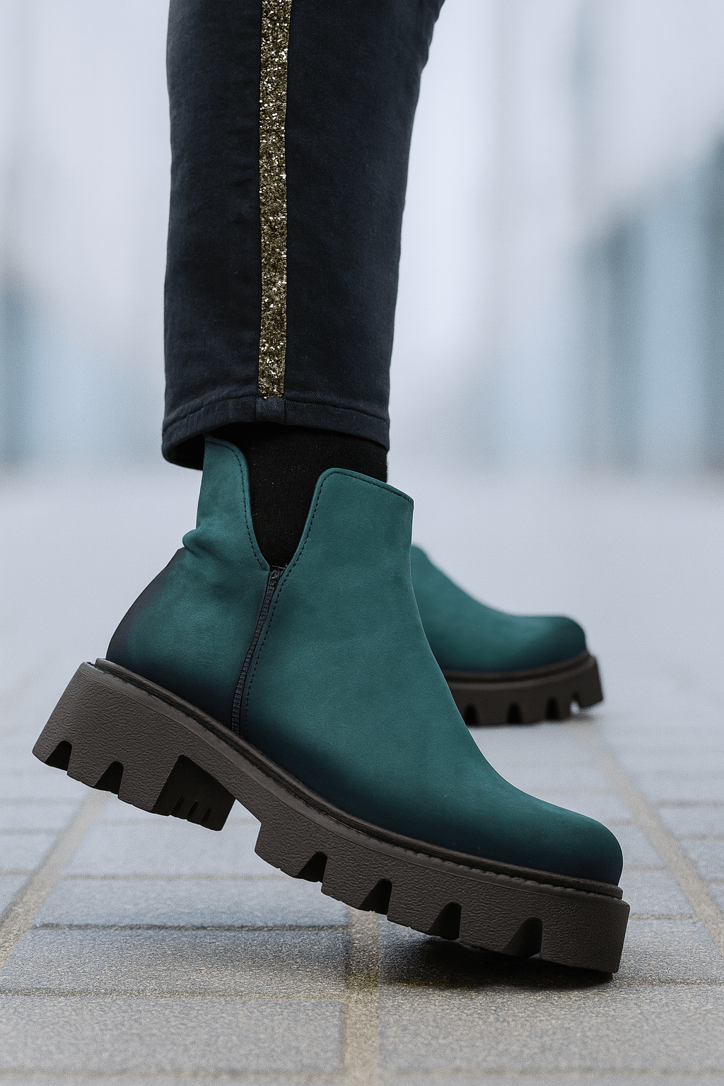 Ghete Casual din Piele Nubuk Verde cu Fermoar - FALY
