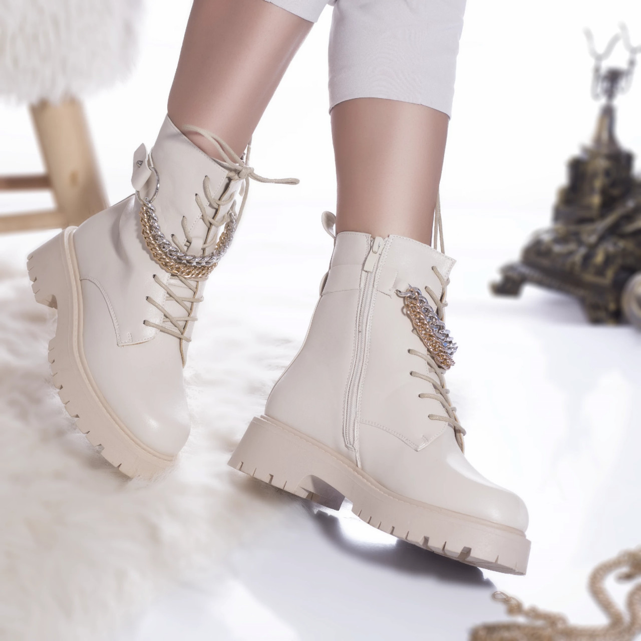 Ghete casual meryem piele ecologica captusita bej - poza 5