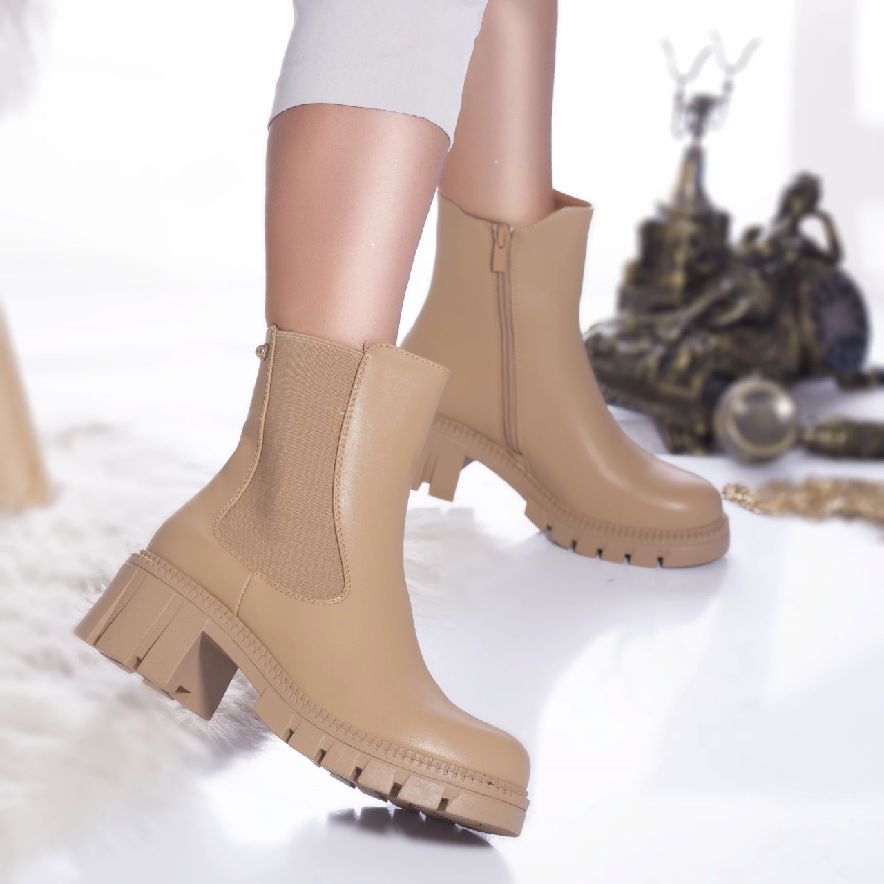 Ghete casual raymonda piele ecologica captusita kaki - poza 1