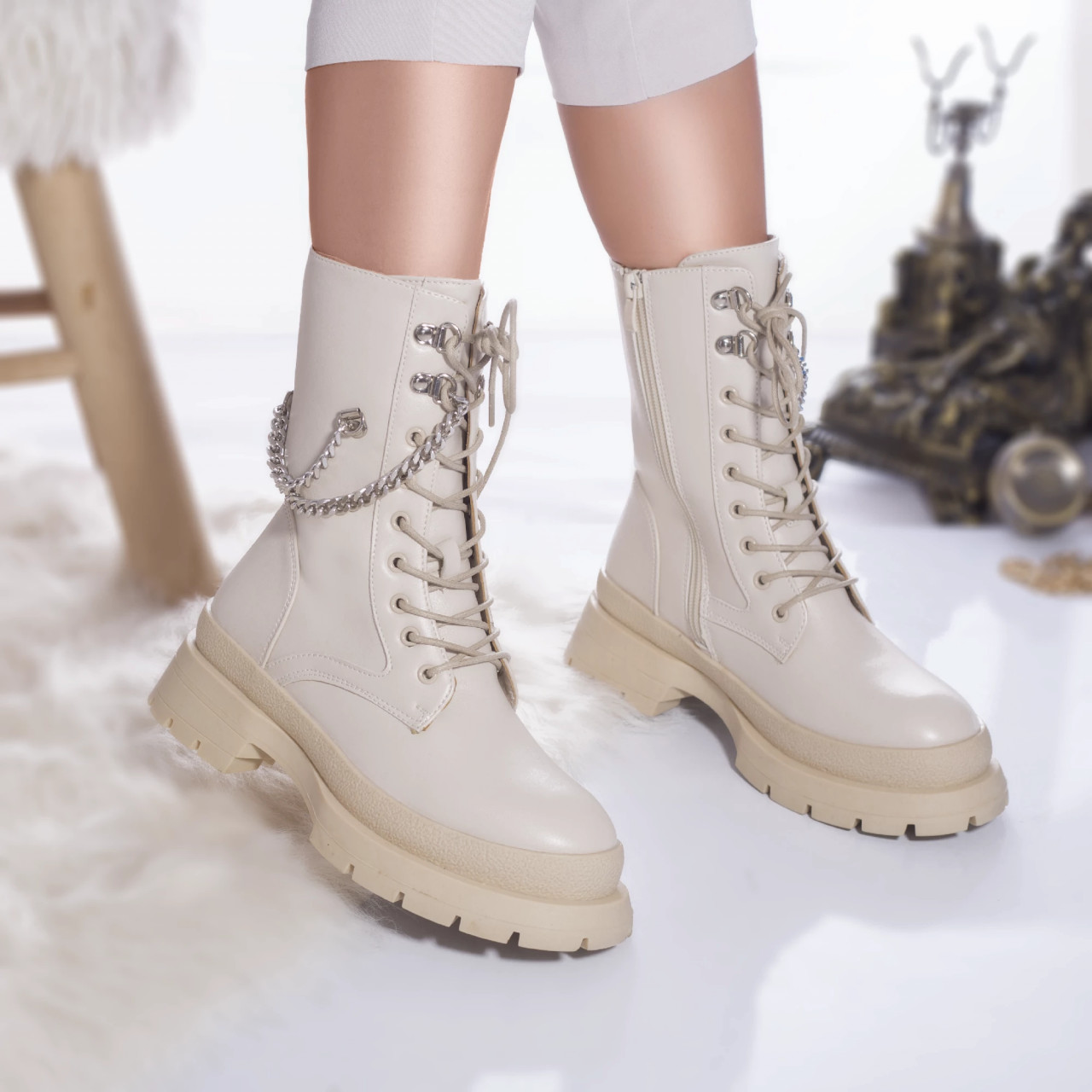 Ghete casual tebah piele ecologica captusita bej - poza 1