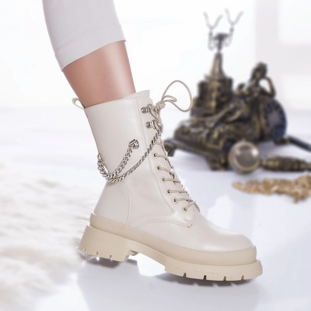 Ghete casual tebah piele ecologica captusita bej - poza 2