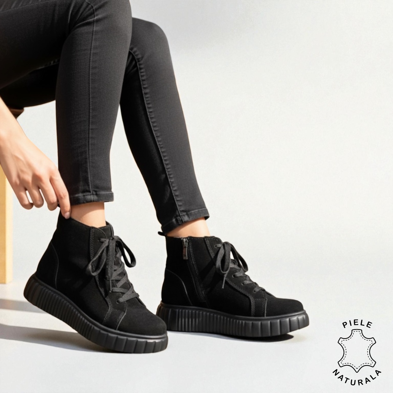 GHETE DAMA din PIELE Naturala cu design contemporan CRL1534 NEGRUSUEDE