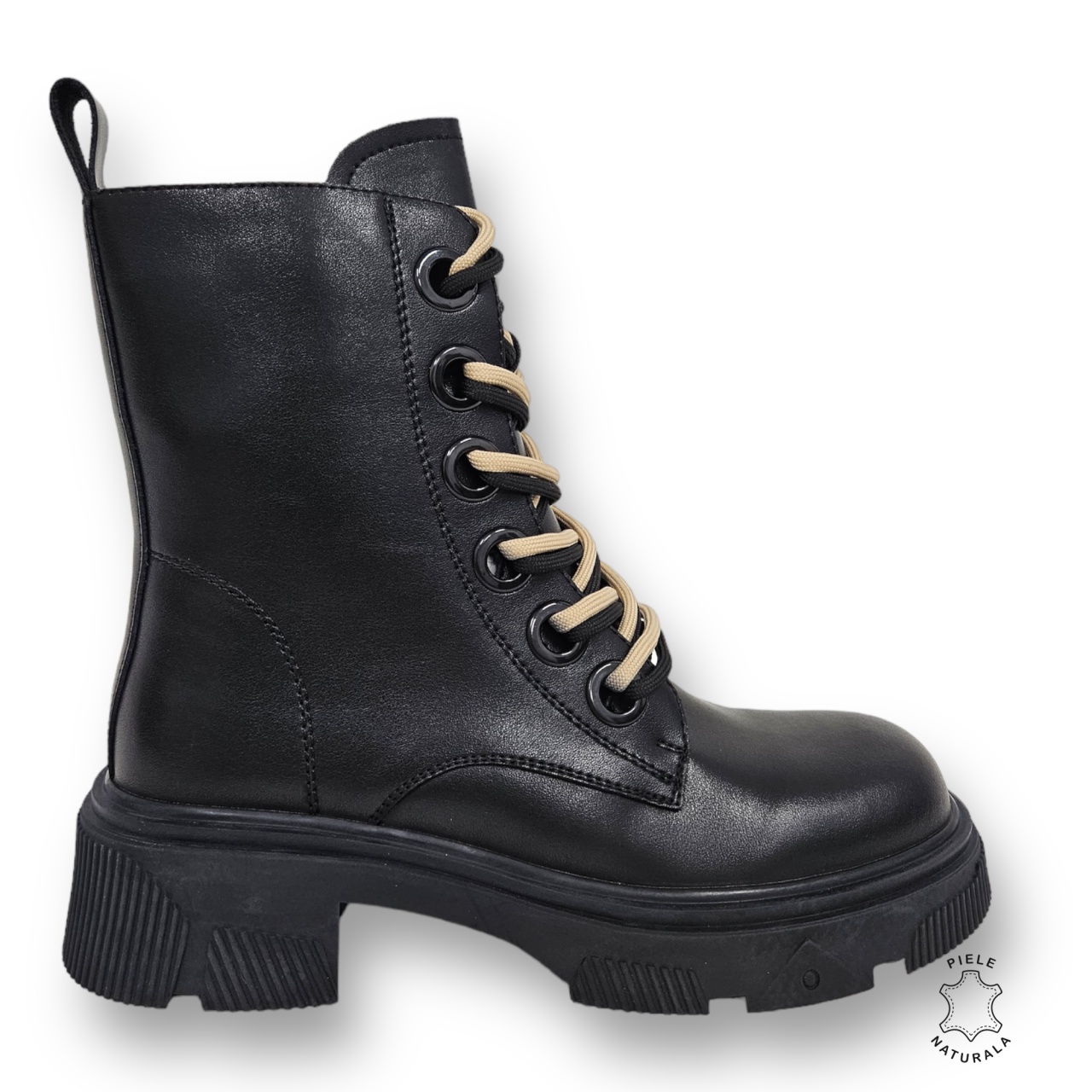 GHETE DAMA din PIELE NATURALA cu siret Dublu CRL0897 CULOARE:Negru