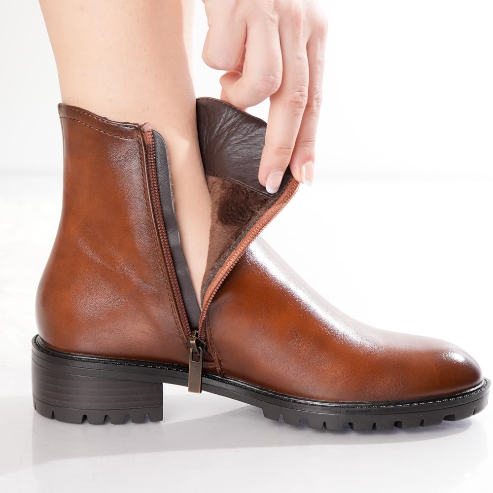 Ghete Dama Imblanite Camel din Piele Ecologica Velvet - poza 4