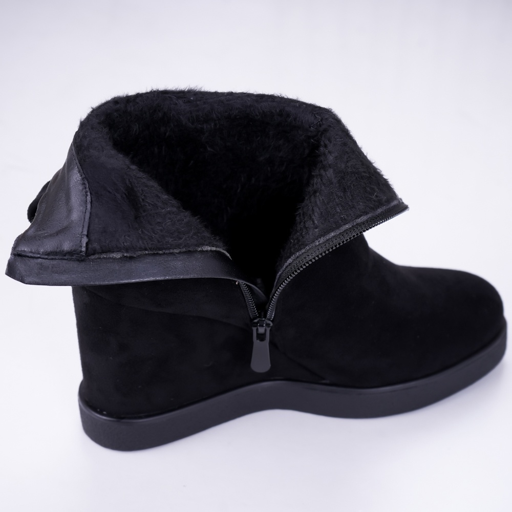 Ghete dama imblanite cu platforma Negre din piele ecologica intoarsa Ama - poza 2