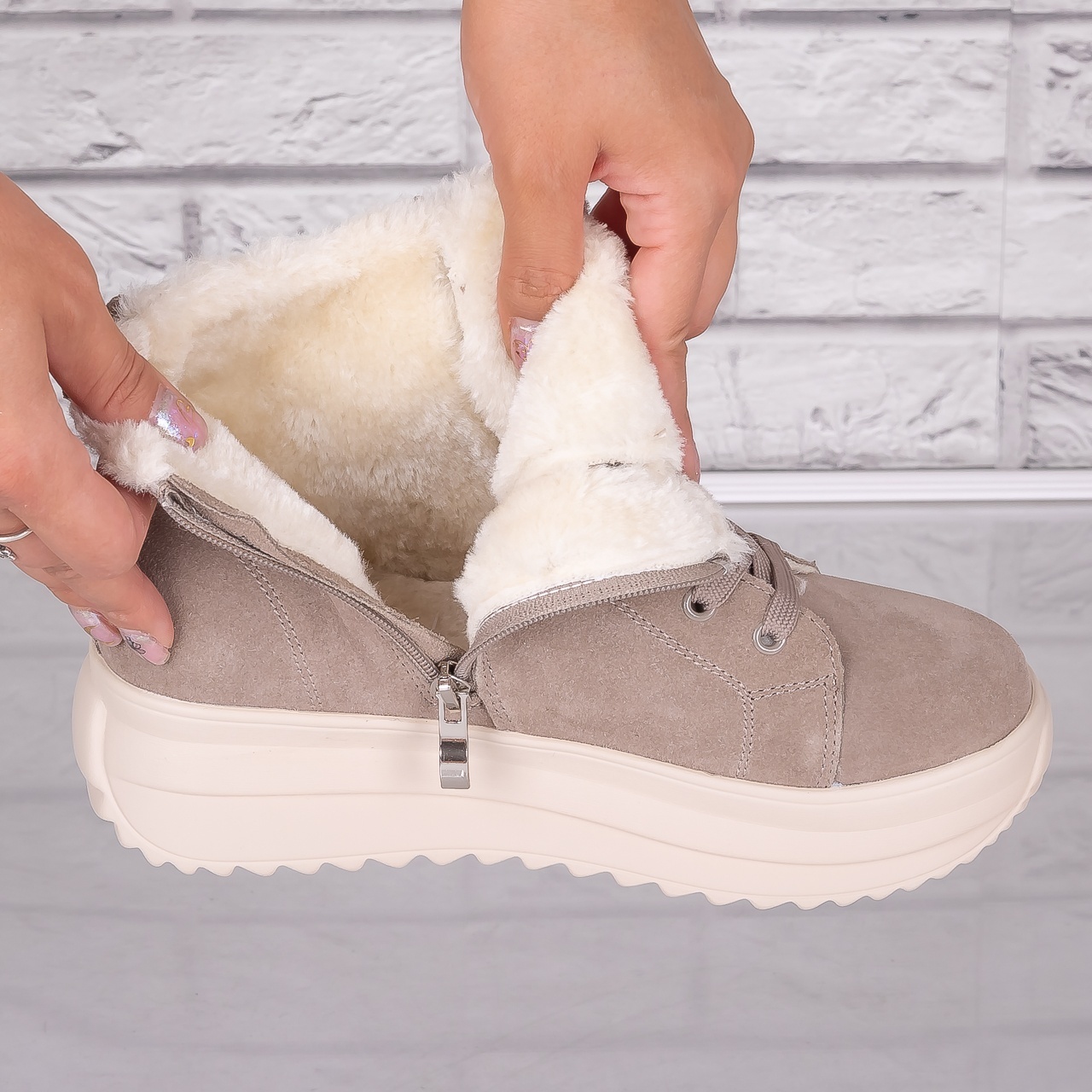 Ghete dama Imblanite Kaki din Piele Naturala Intoarsa Weber - poza 3