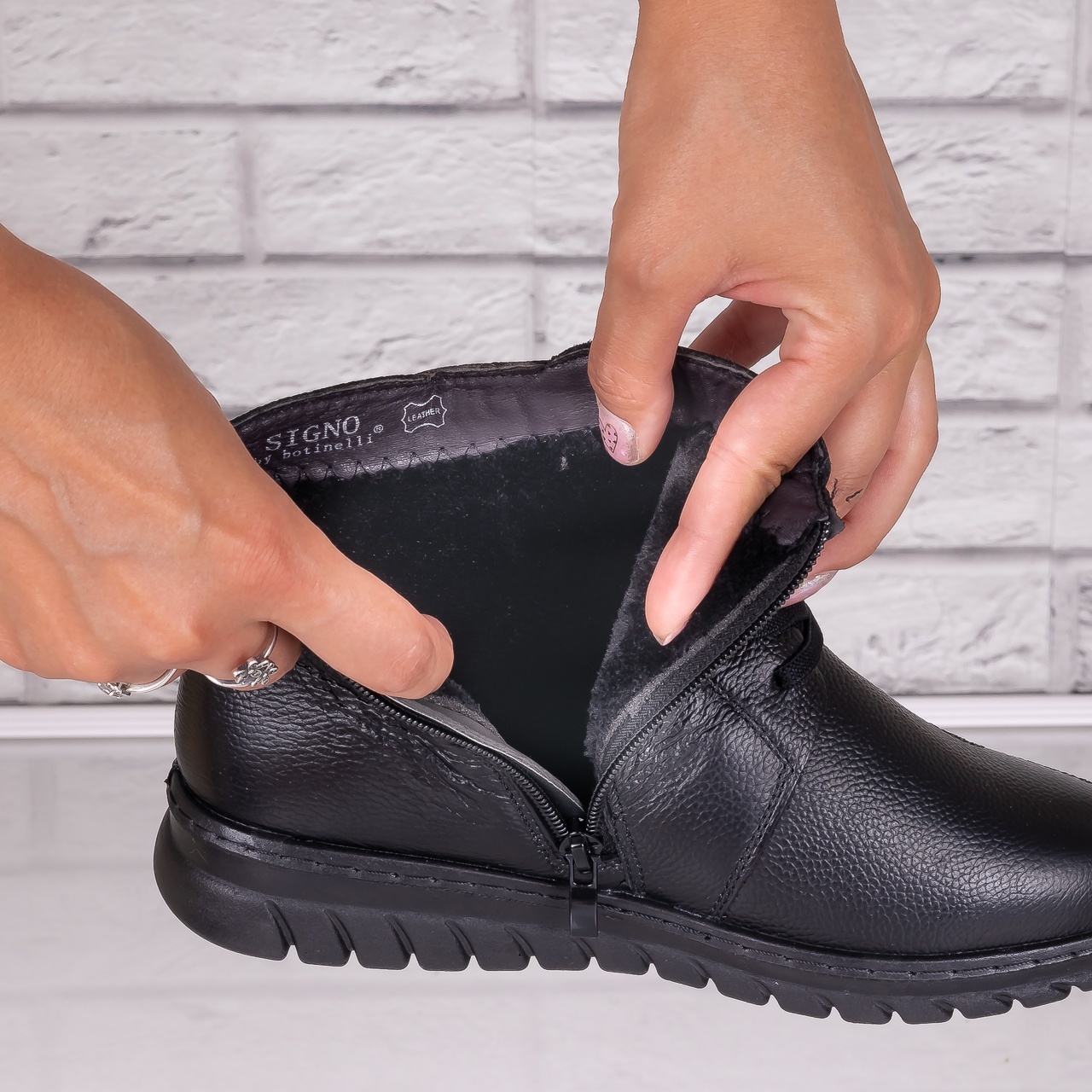 Ghete dama Imblanite Negre din Piele Naturala Jenny - poza 5