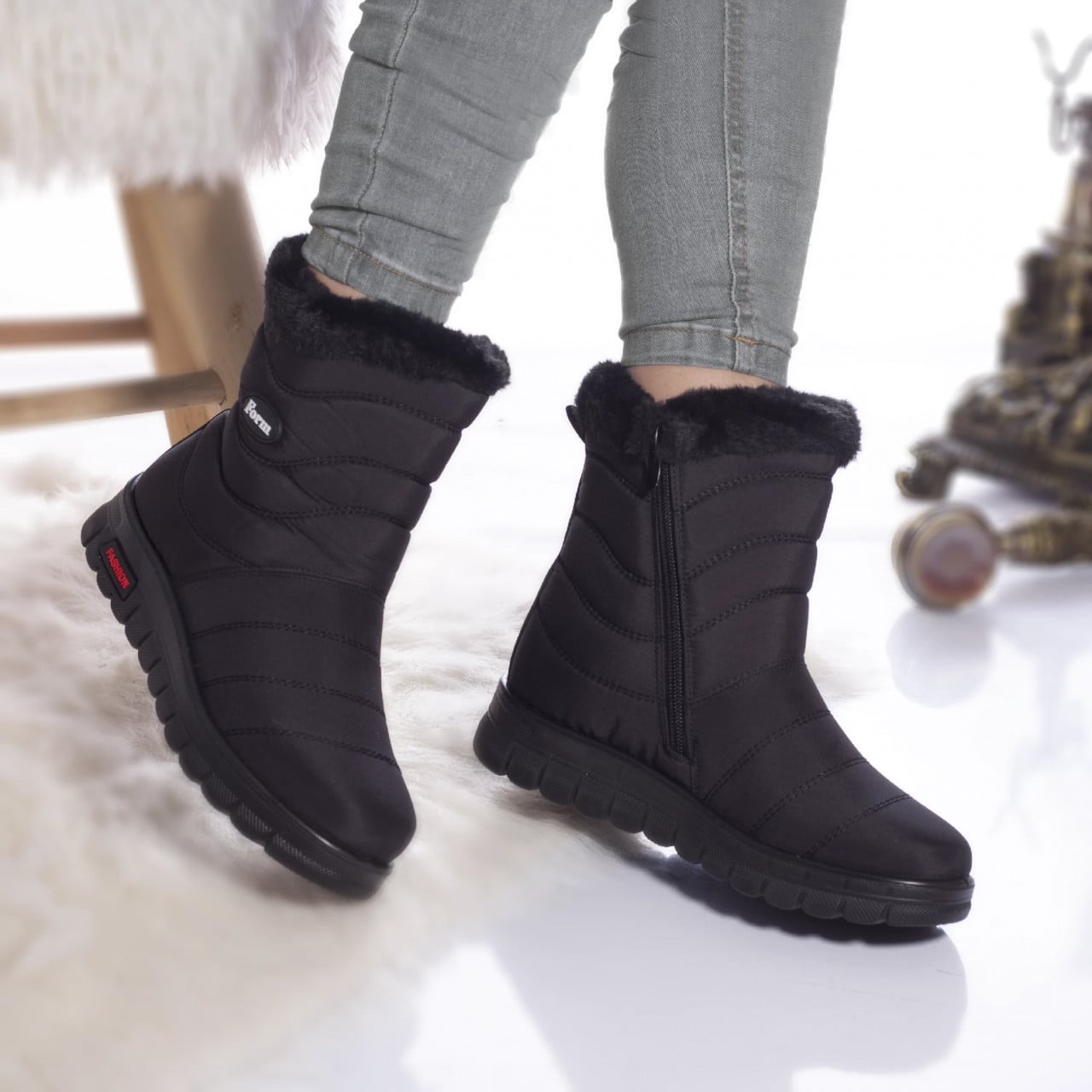 Ghete dama imblanite theea fas impermeabil negru negru - poza 2