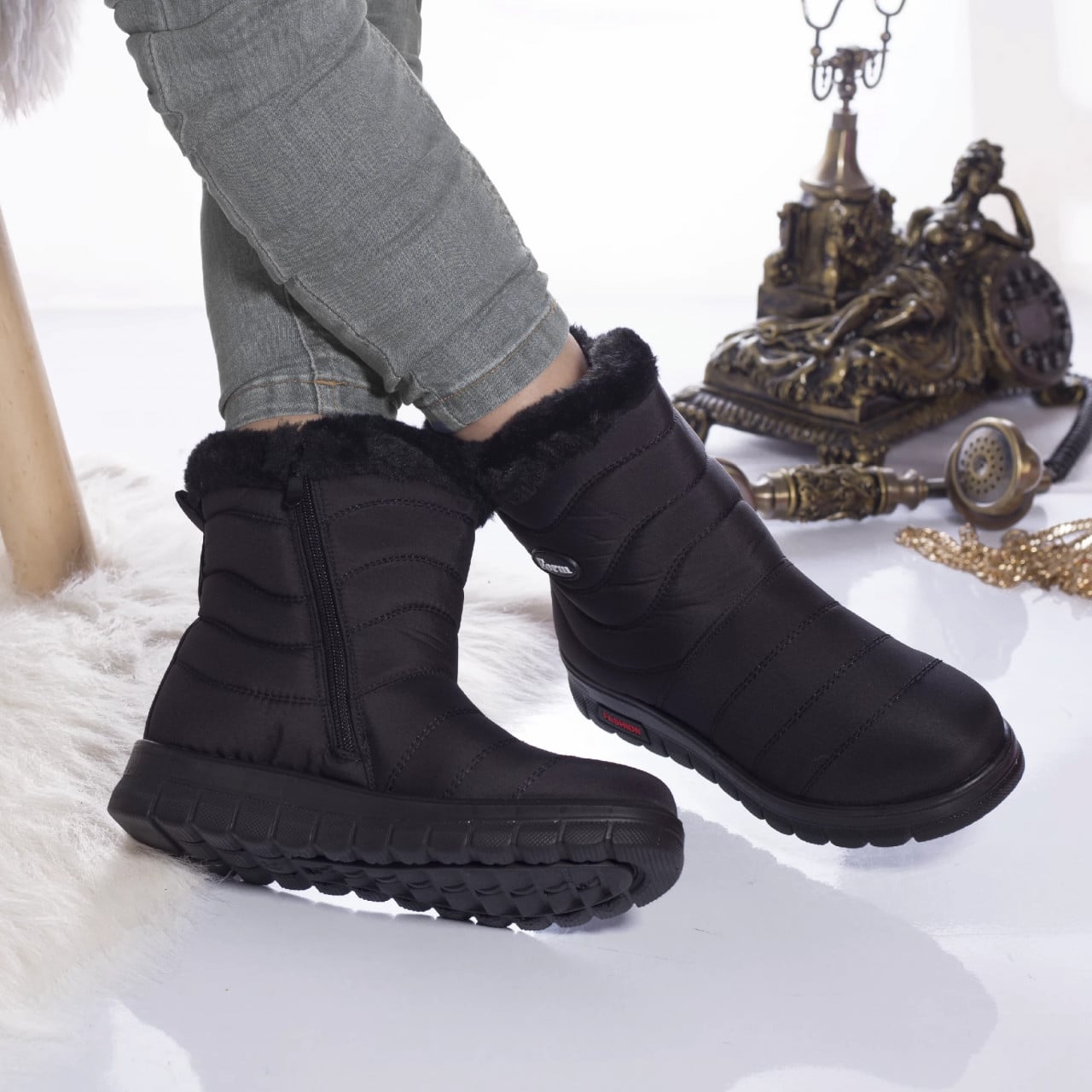 Ghete dama imblanite theea fas impermeabil negru negru - poza 5