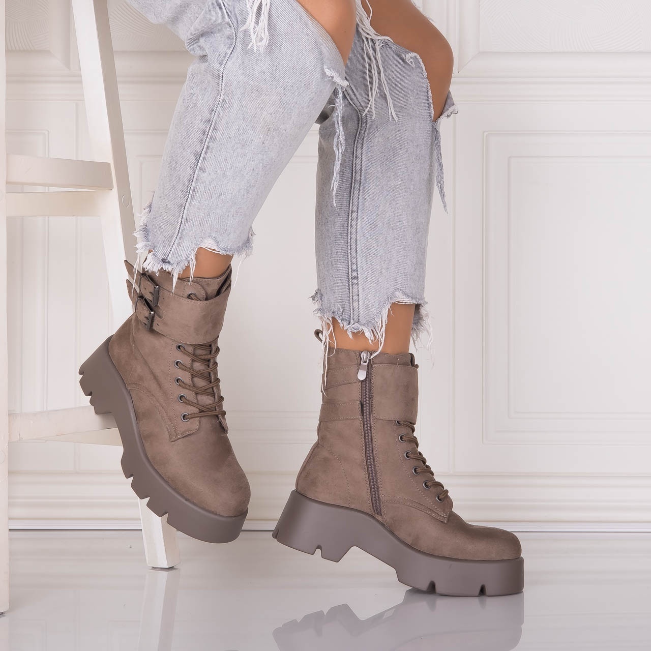 Ghete Dama Kaki din Piele Ecologica Intoarsa Janisca - poza 4