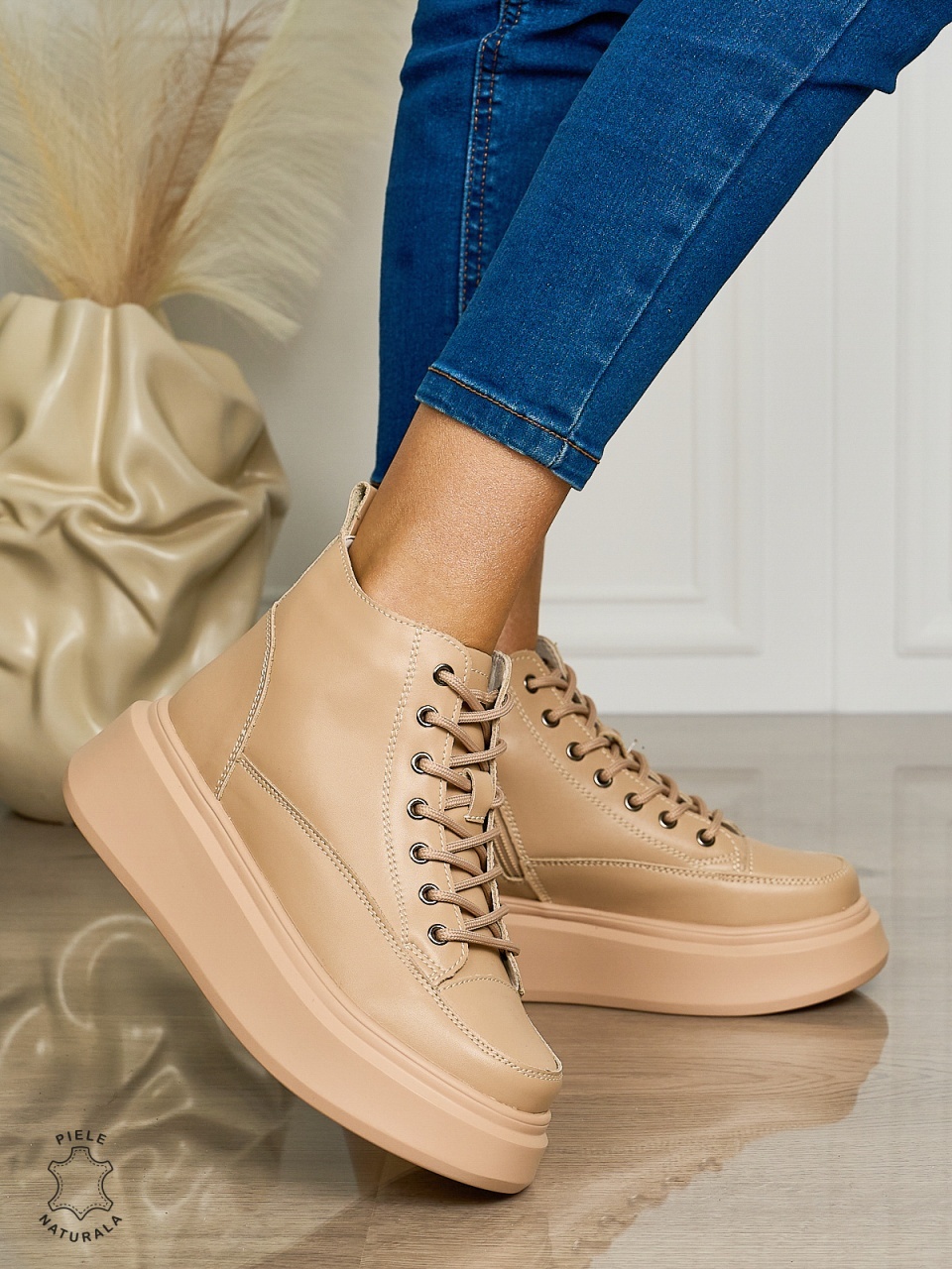 Ghete Dama Piele Naturala CU SIRET CRL0678 CAMEL