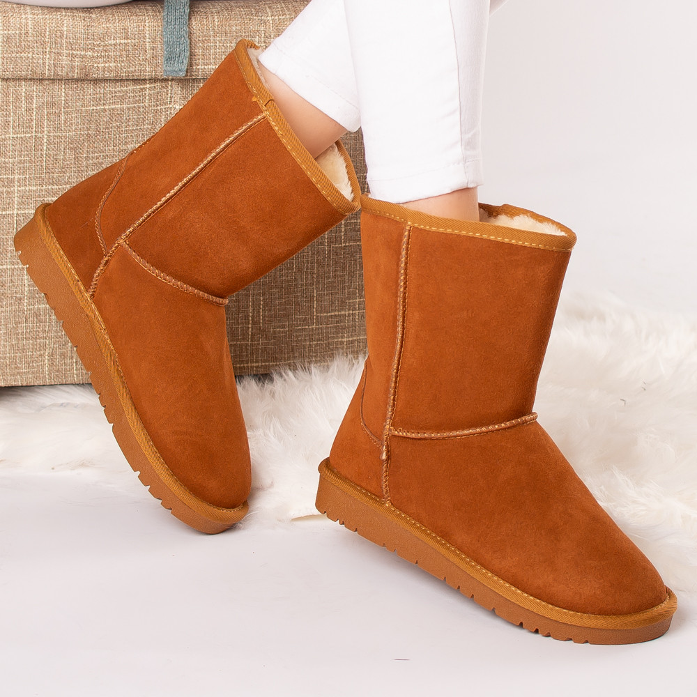 Ghete dama piele naturala mara camel imblanite - poza 1