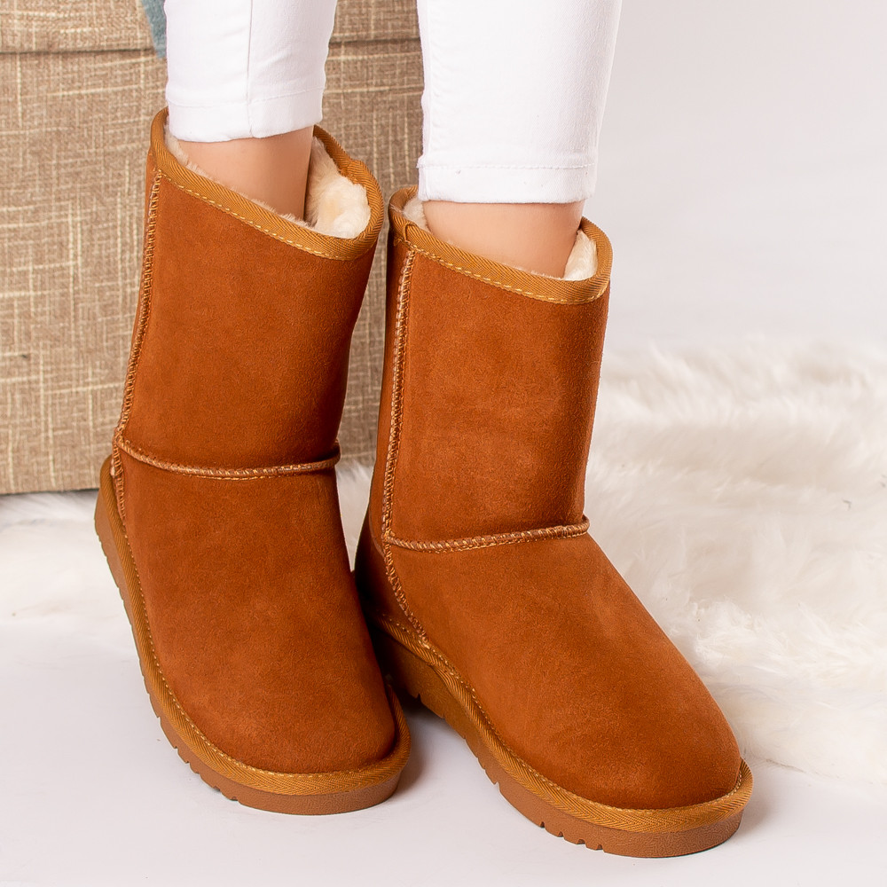 Ghete dama piele naturala mara camel imblanite - poza 2