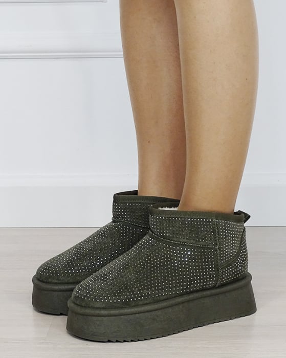 Ghete dama verde oliv cu pietricele argintii PU-15 M4